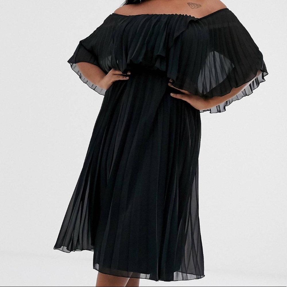 ASOS Black Pleated Off-Shoulder Maxi Dress